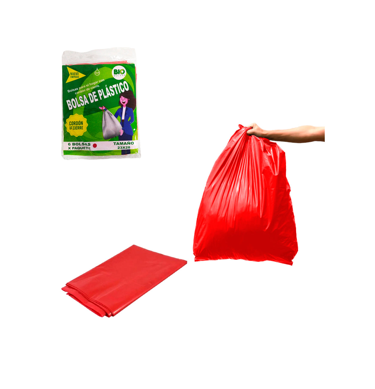 Bolsa Plástica Con Cordón De Cierre Roja 23x28