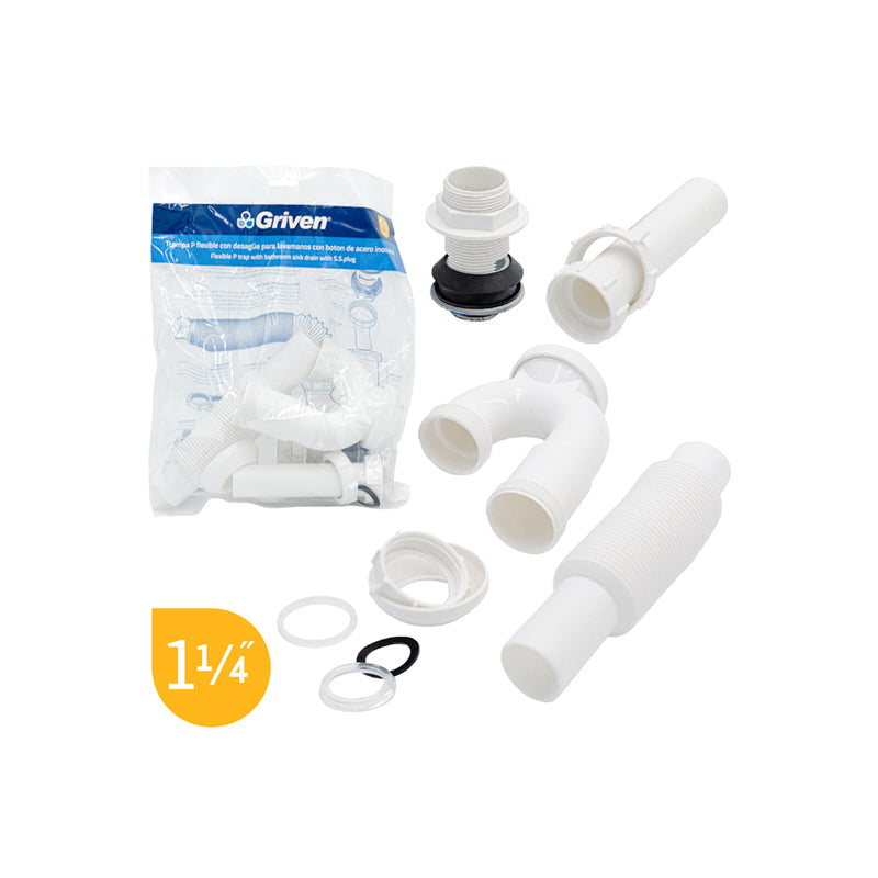 Trampa P Flexible Con Desagüe Para Lavamanos Con Botón De Acero