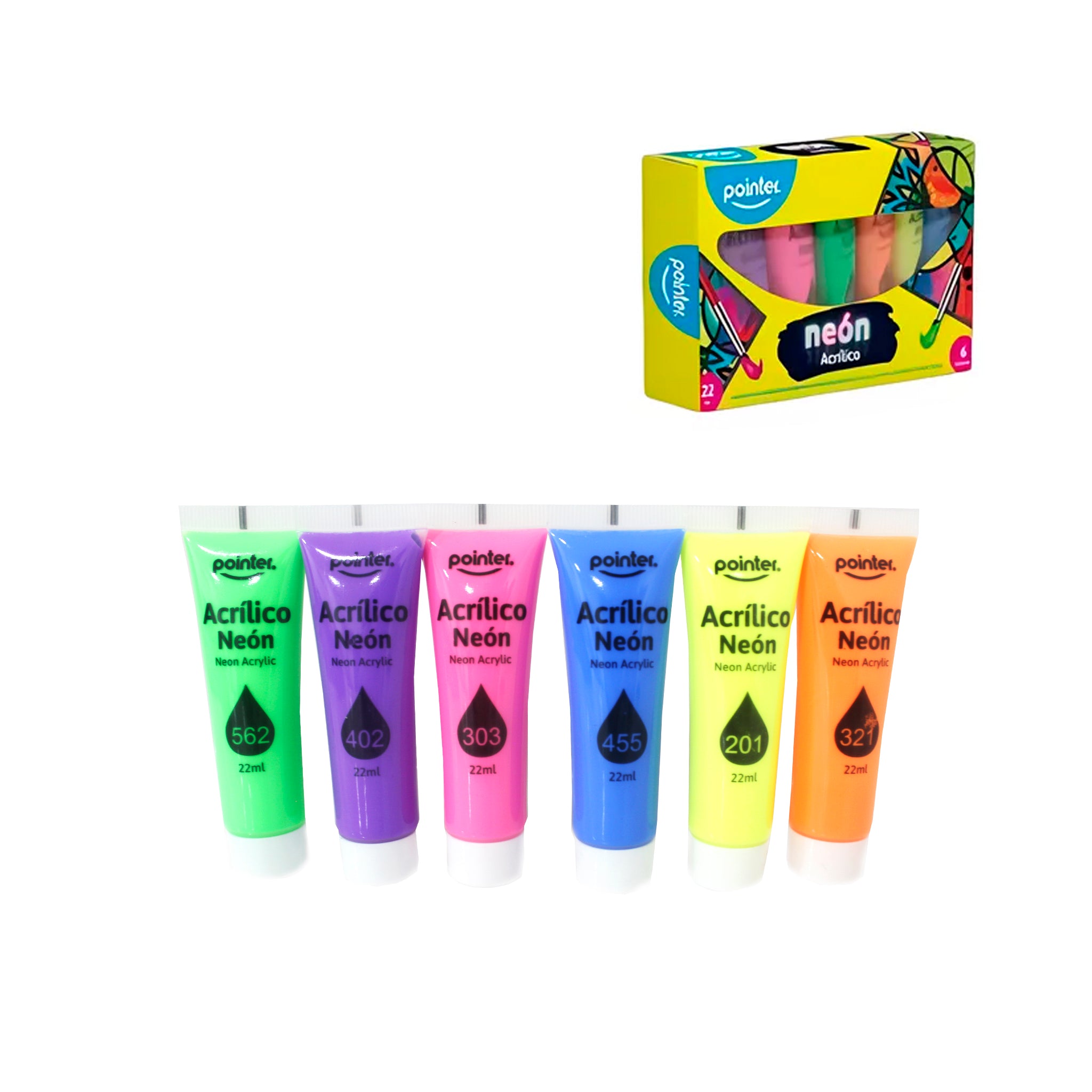 Pinturas Acrílicas Colores Neón 22ML 6PCS