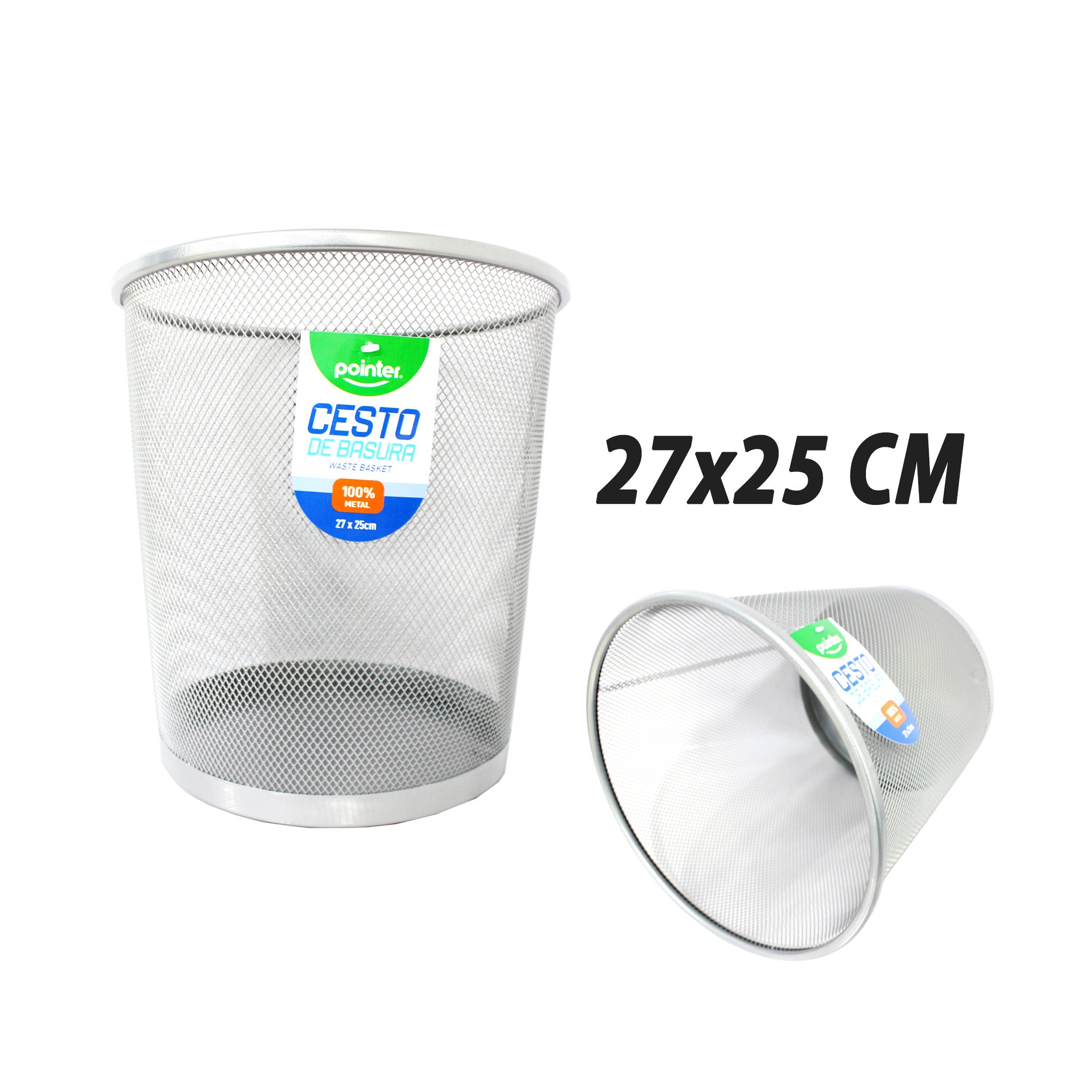 Cesto Para Basura De Metal Plateado 27x25CM (Redondo)